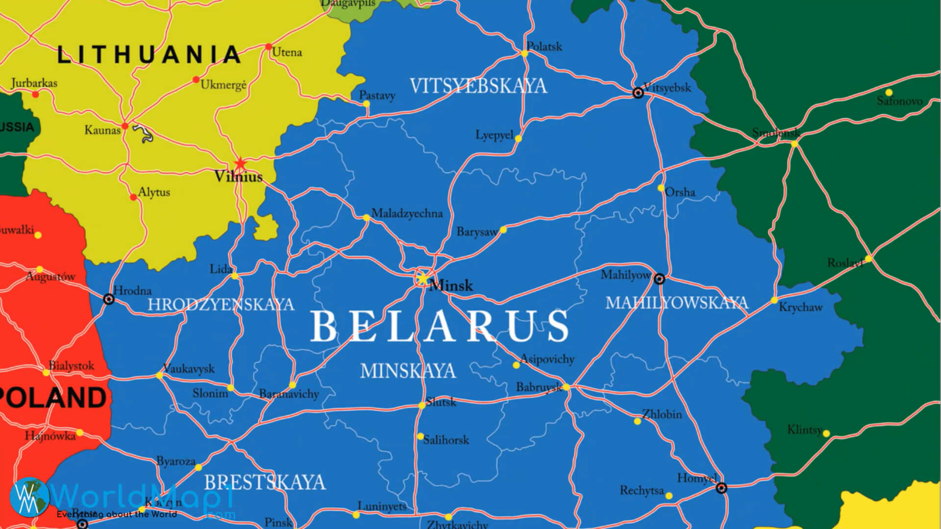 Carte routiere de la Bielorussie